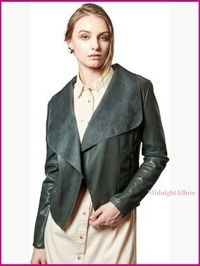 Slim Faux Leather Blazer Jacket with Lapel Open Front Design